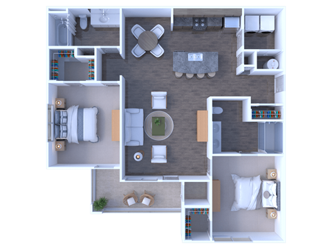 Floor plan for 2 beds, 2 baths, 1114 sqft
